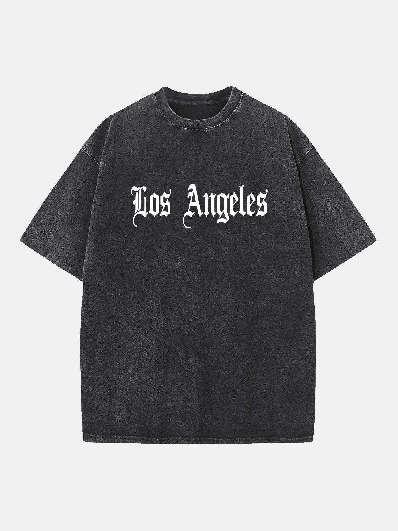 Los Angeles Gothic Print Washed Distressed Drop Shoulder T-Shirt-Mitchell Shoes