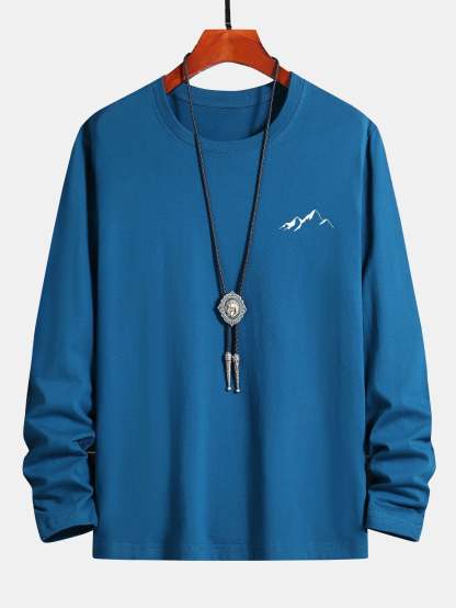 Long Sleeve Mountain Graphic Print Cotton T-Shirt-Mitchell Shoes