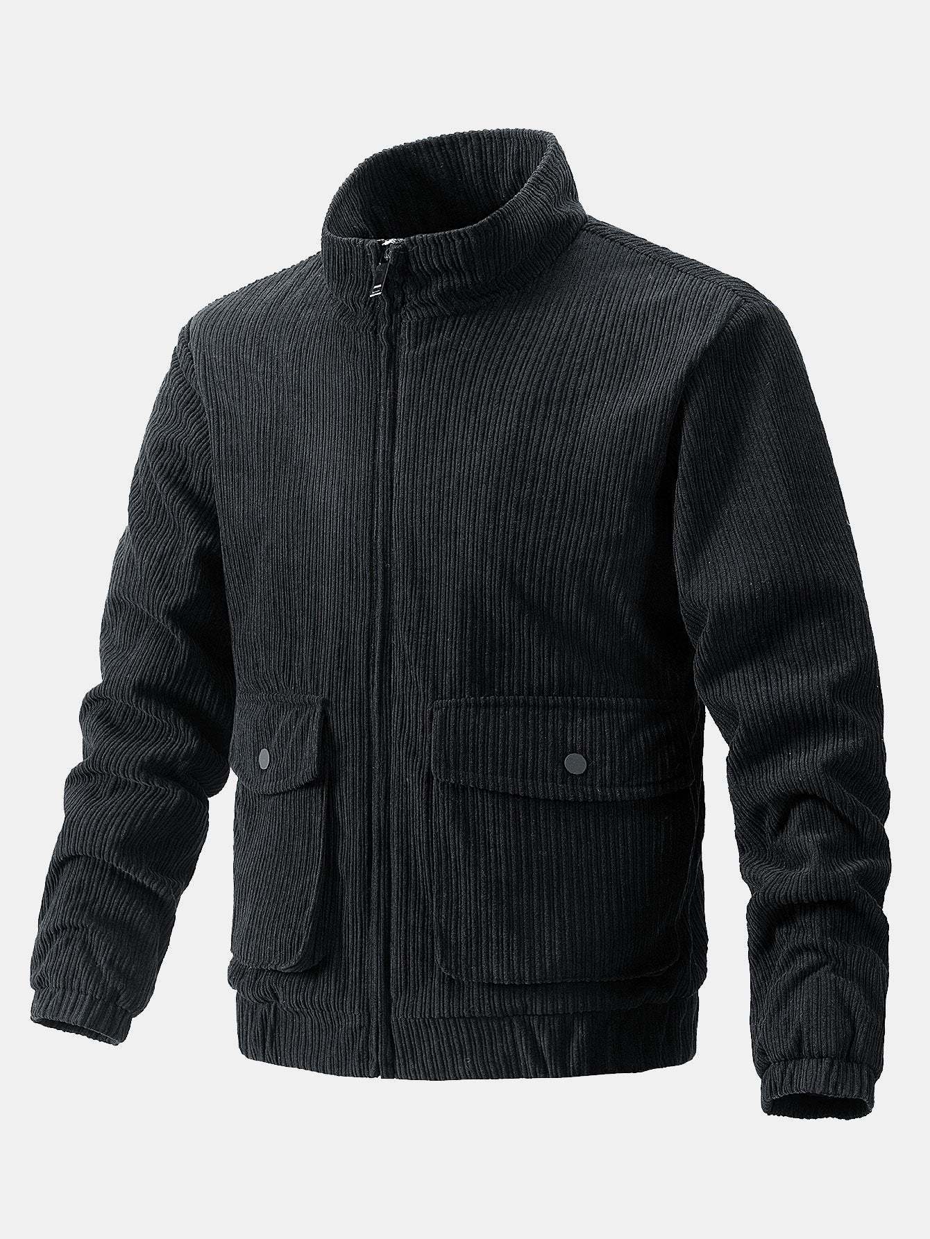 Funnel Neck Zipped Corduroy Jacket-Mitchell Shoes