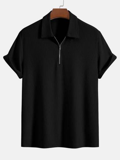 Knitted Ribbed Zip Polo & Shorts-Mitchell Shoes