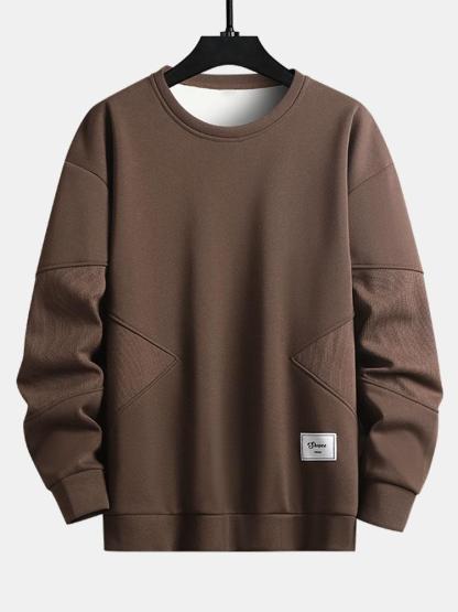 Textured Fabric Patchwork Crew Neck Sweatshirt-Mitchell Shoes