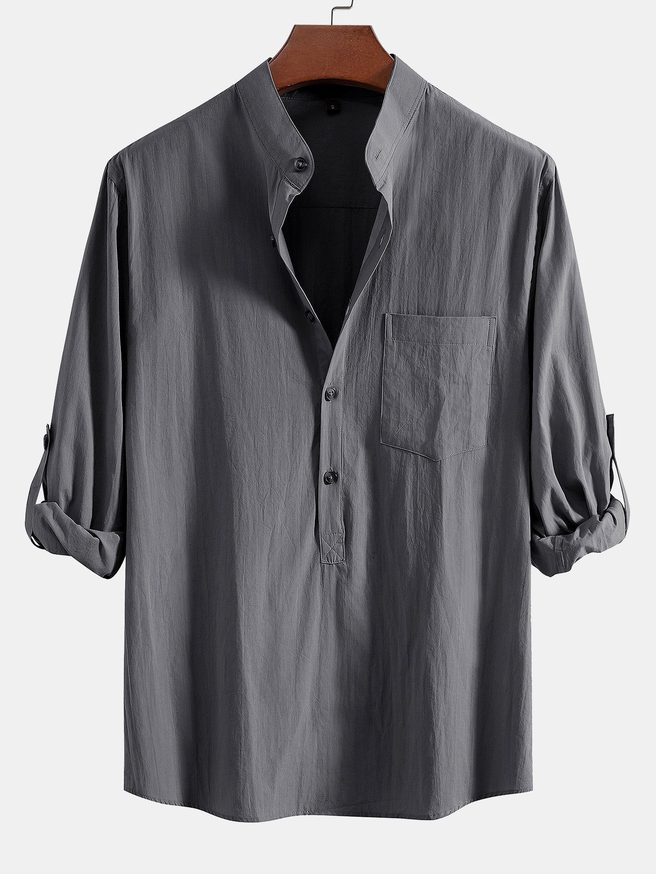 Long Sleeve Linen Look Henley Collar Shirt-Mitchell Shoes