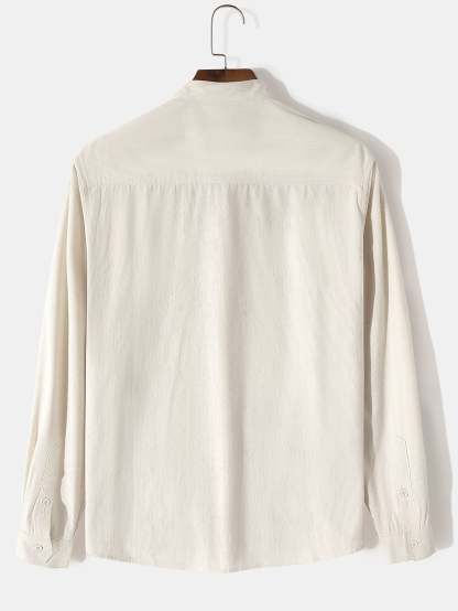 Long Sleeve Stand Collar Corduroy Shirt-Mitchell Shoes