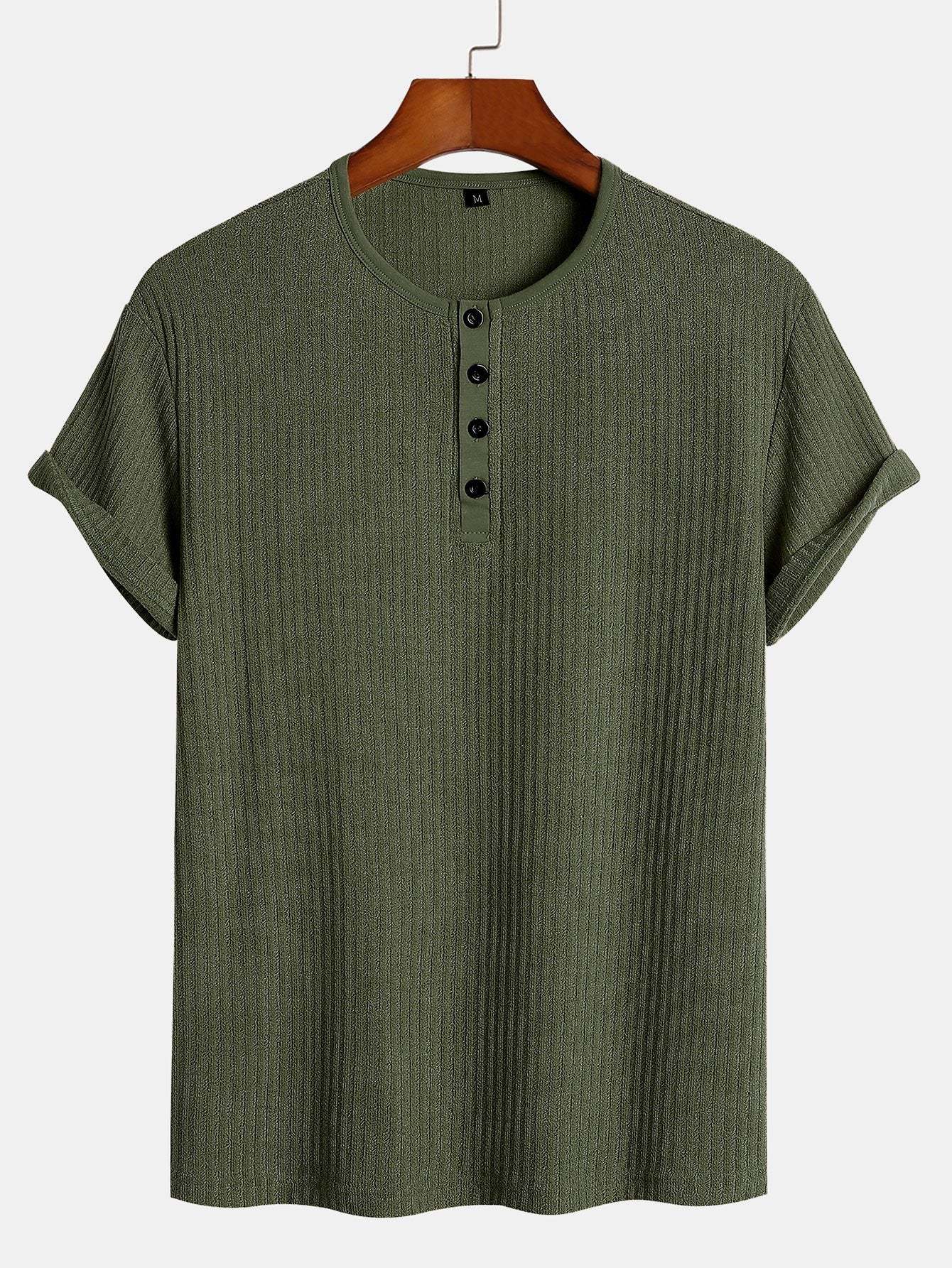 Muscle Fit Ribbed Henley Shirt-Mitchell Shoes