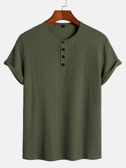 Muscle Fit Ribbed Henley Shirt-Mitchell Shoes