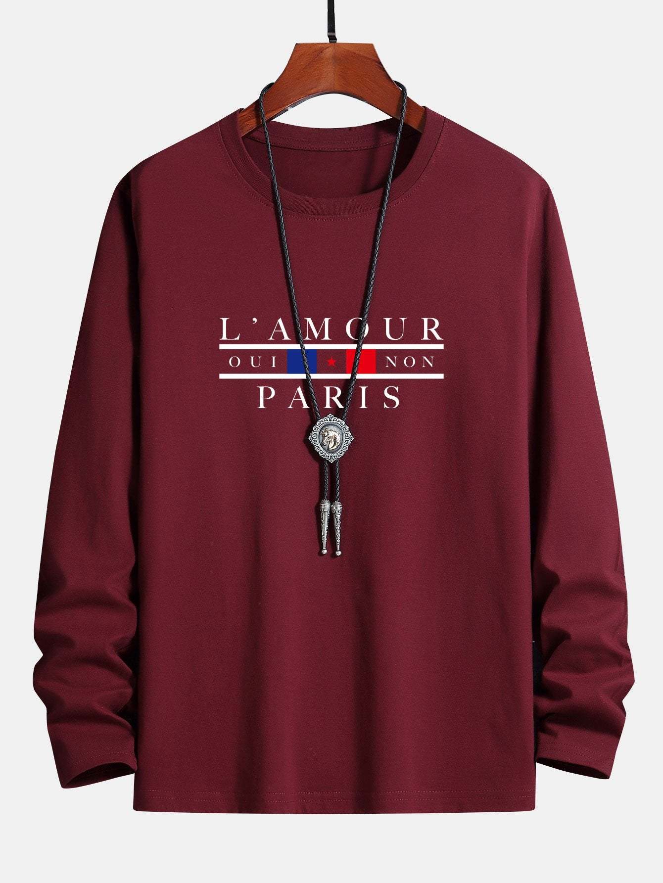 Long Sleeve Paris Slogan Print Cotton T-Shirt-Mitchell Shoes