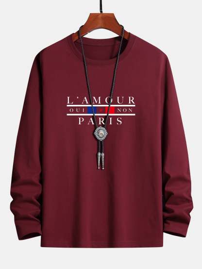 Long Sleeve Paris Slogan Print Cotton T-Shirt-Mitchell Shoes