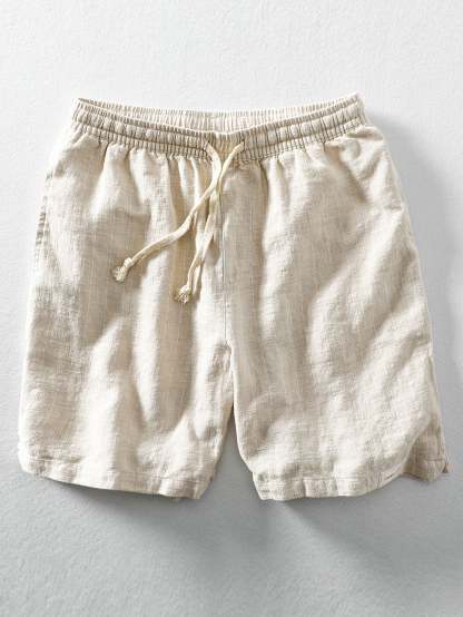 Linen Cotton Blend Drawstring Striped Shorts-Mitchell Shoes