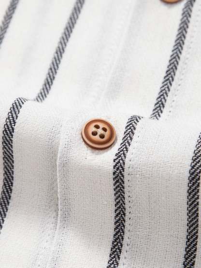 Cotton Blend Striped Button Up Shirt & Straight Leg Linen Pants-Mitchell Shoes
