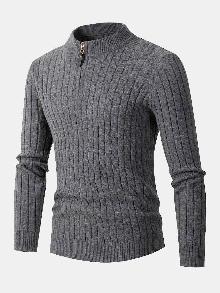 Braided Mock Neck Quarter Zip Sweater-Mitchell Shoes