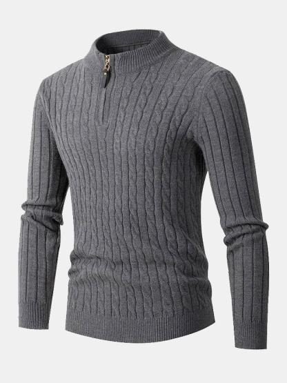 Braided Mock Neck Quarter Zip Sweater-Mitchell Shoes