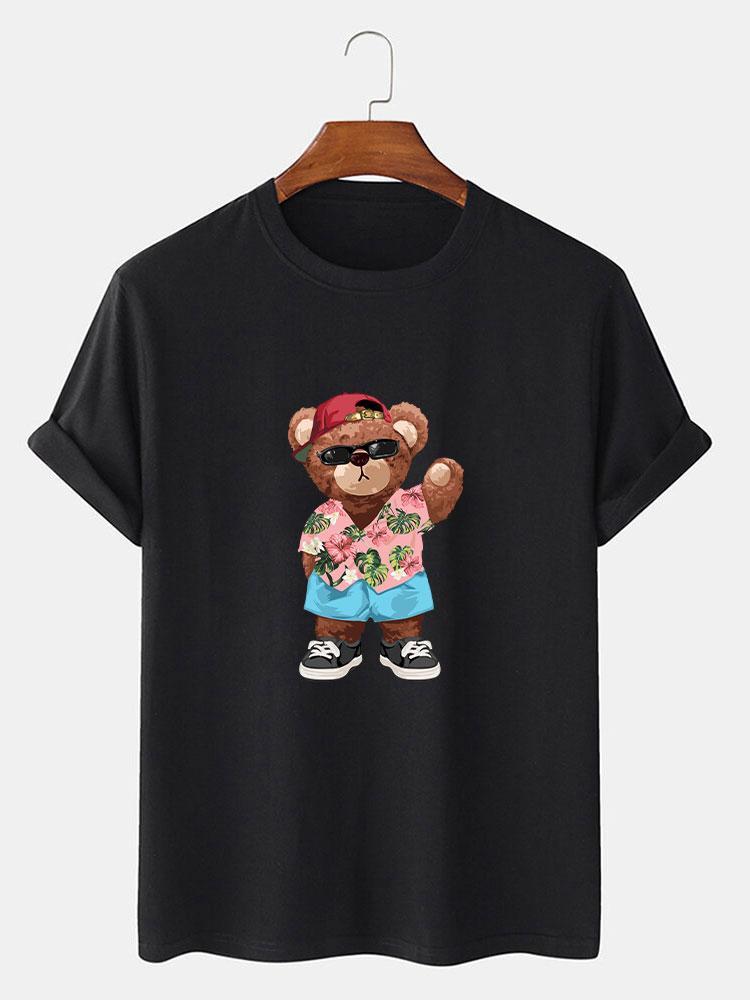 Bear In Hawaiian Shirt Print T-Shirt-Mitchell Shoes