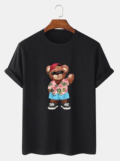 Bear In Hawaiian Shirt Print T-Shirt-Mitchell Shoes