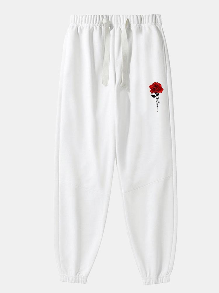Rose Print Cotton Blend Jogger Pants-Mitchell Shoes