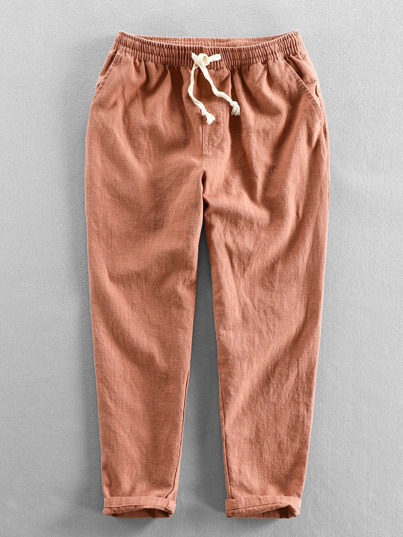 Linen Look Short Sleeve Stand Collar Shirt & Linen Cotton Blend Cropped Pants-Mitchell Shoes