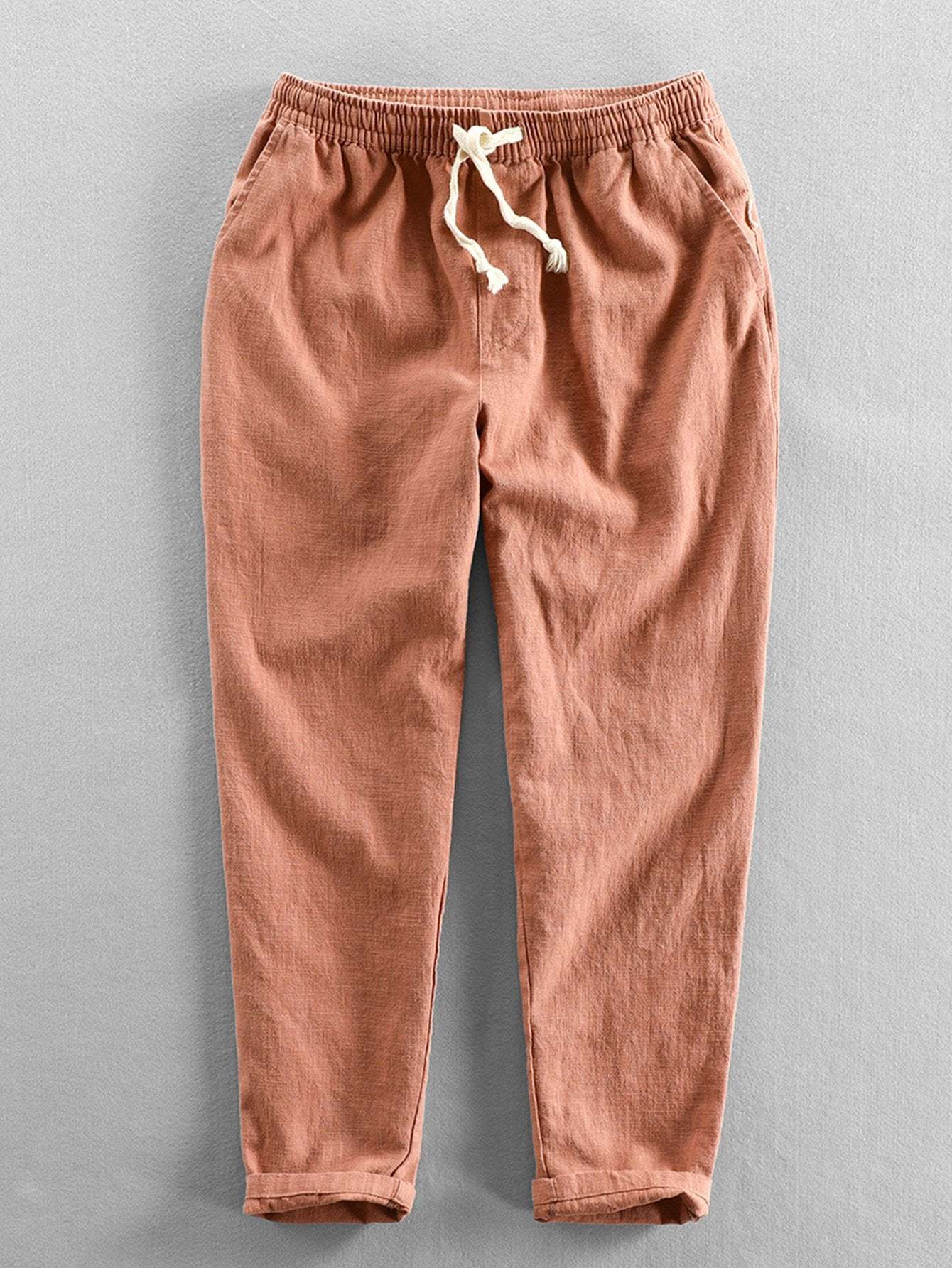 Linen Look Short Sleeve Stand Collar Shirt & Linen Cotton Blend Cropped Pants-Mitchell Shoes