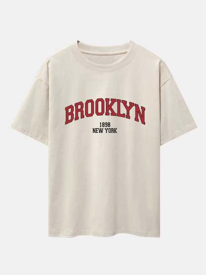 Brooklyn Print Drop Shoulder Oversize T-Shirt & Jersey Shorts-Mitchell Shoes