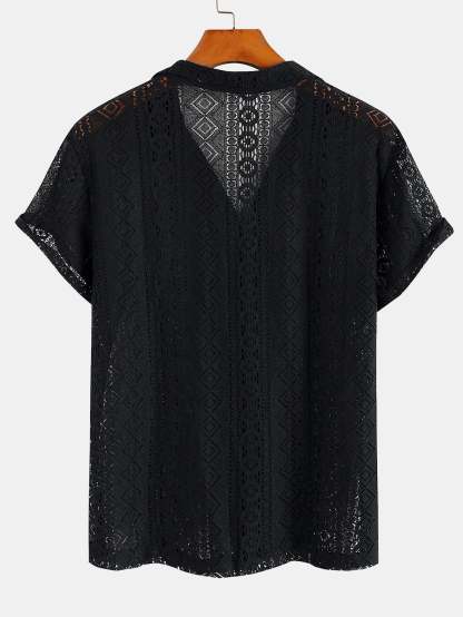 Geometry Textured Cuban Shirt-Mitchell Shoes