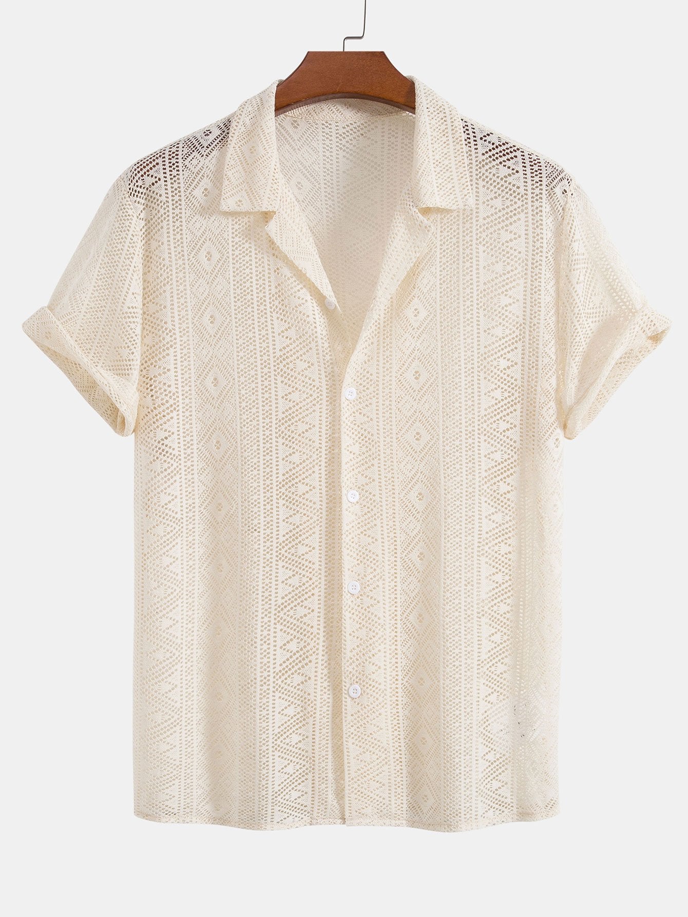 Short Sleeve Geometry Textured Cuban Shirt-Mitchell Shoes
