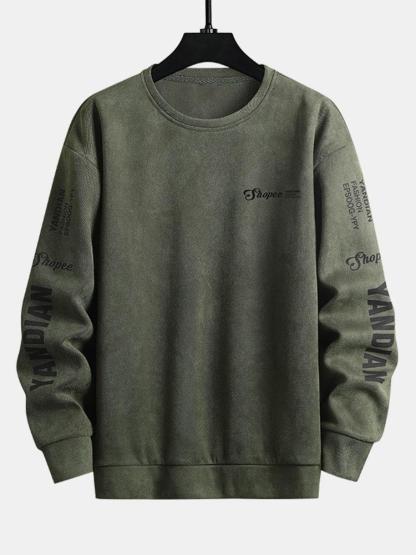 Letter Print Suede Crew Neck Sweatshirt-Mitchell Shoes
