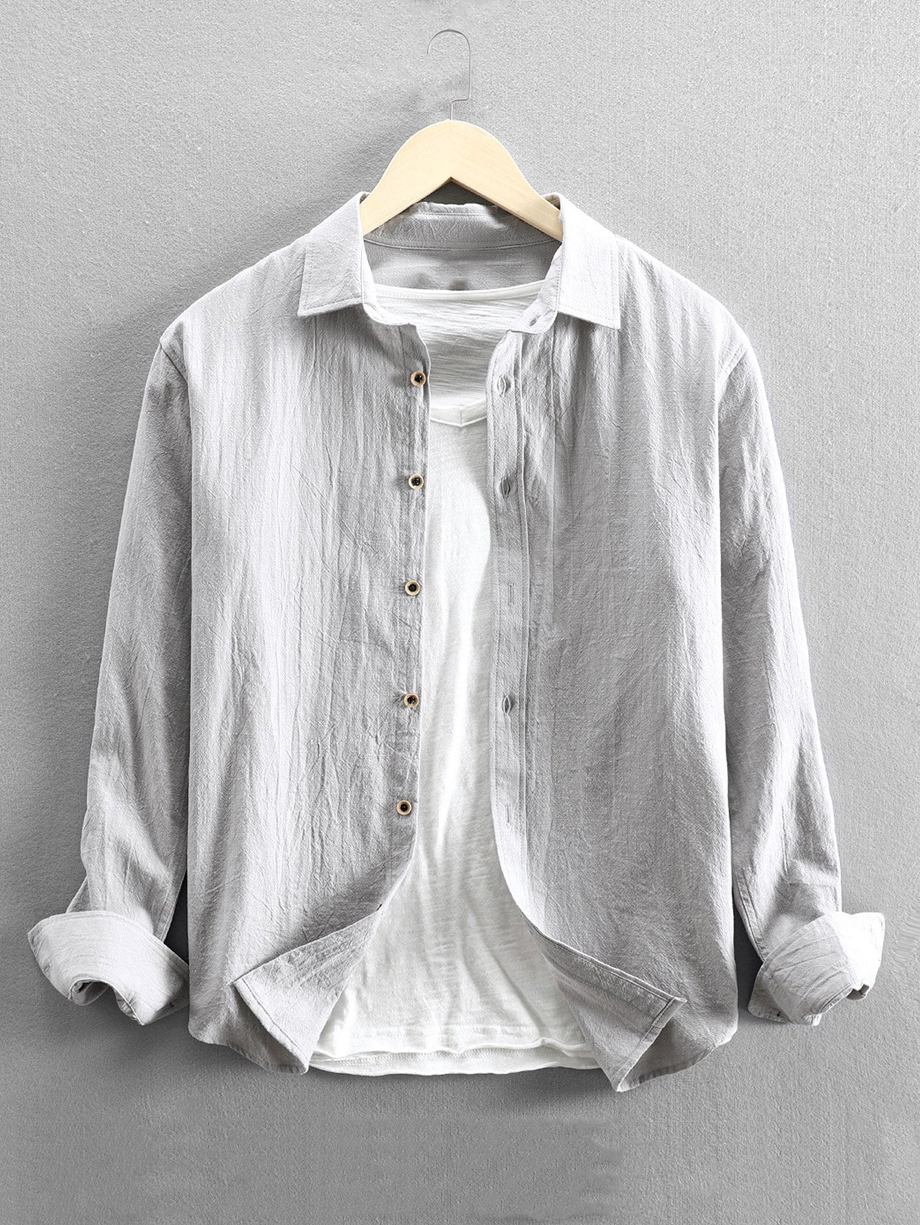 Long Sleeve Linen and Cotton Blend Button Up Shirt-Mitchell Shoes