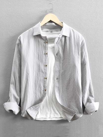 Long Sleeve Linen and Cotton Blend Button Up Shirt-Mitchell Shoes