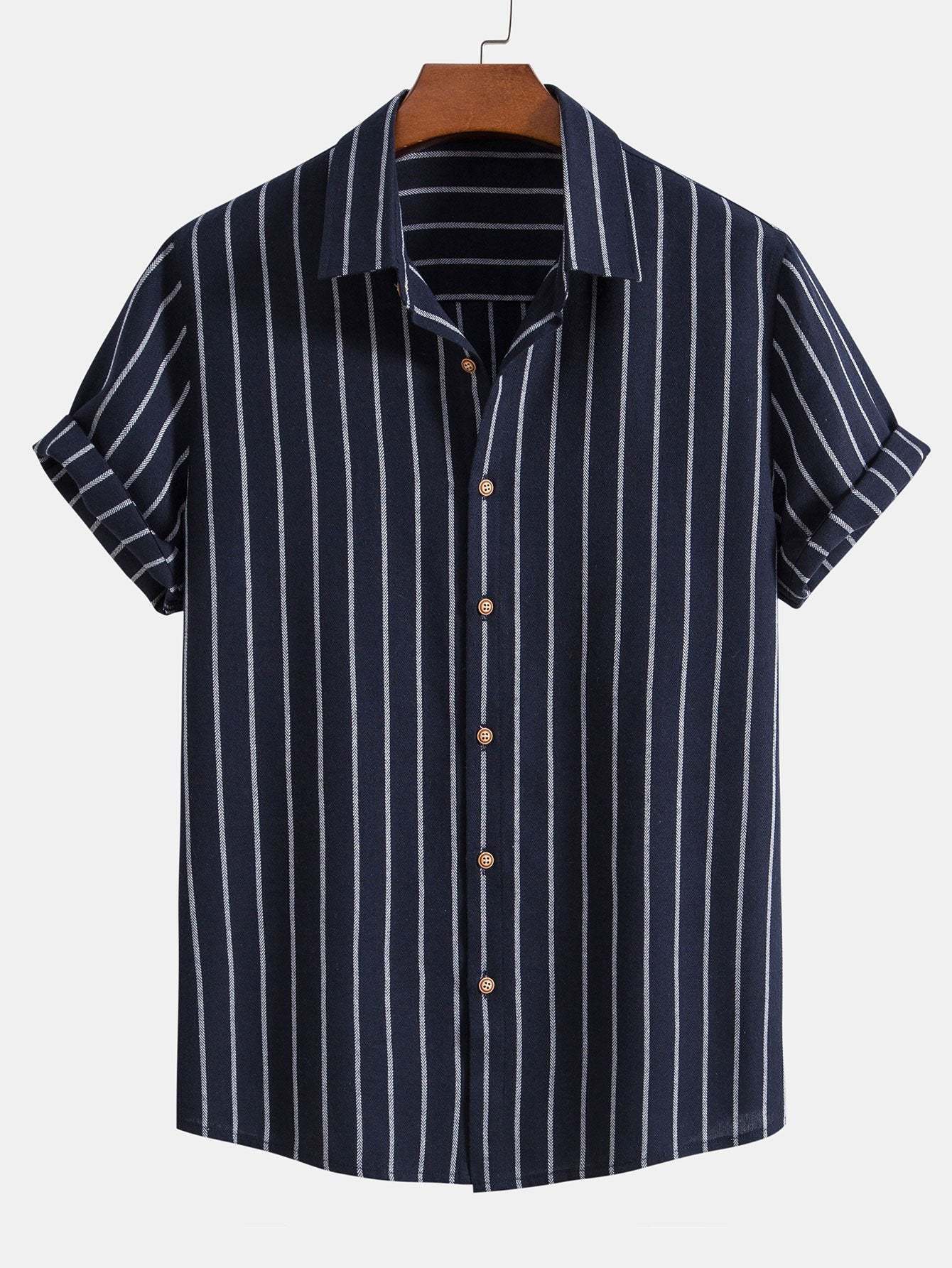 Cotton Blend Striped Button Up Shirt-Mitchell Shoes