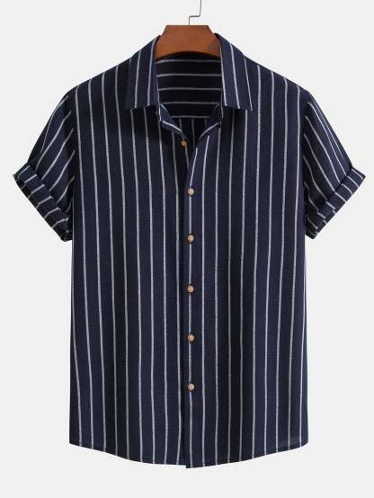 Cotton Blend Striped Button Up Shirt-Mitchell Shoes