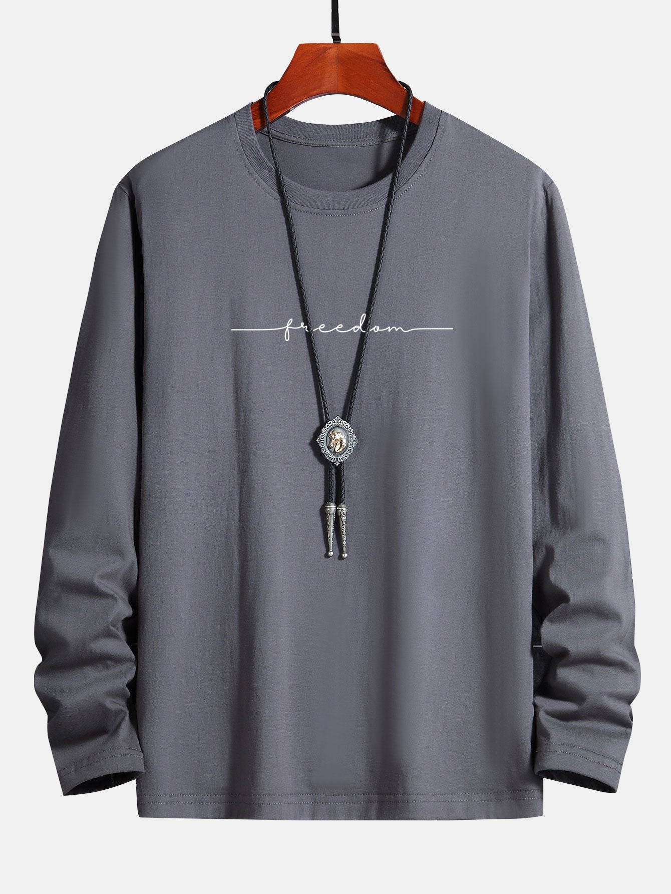 Long Sleeve Freedom Print Cotton T-Shirt-Mitchell Shoes