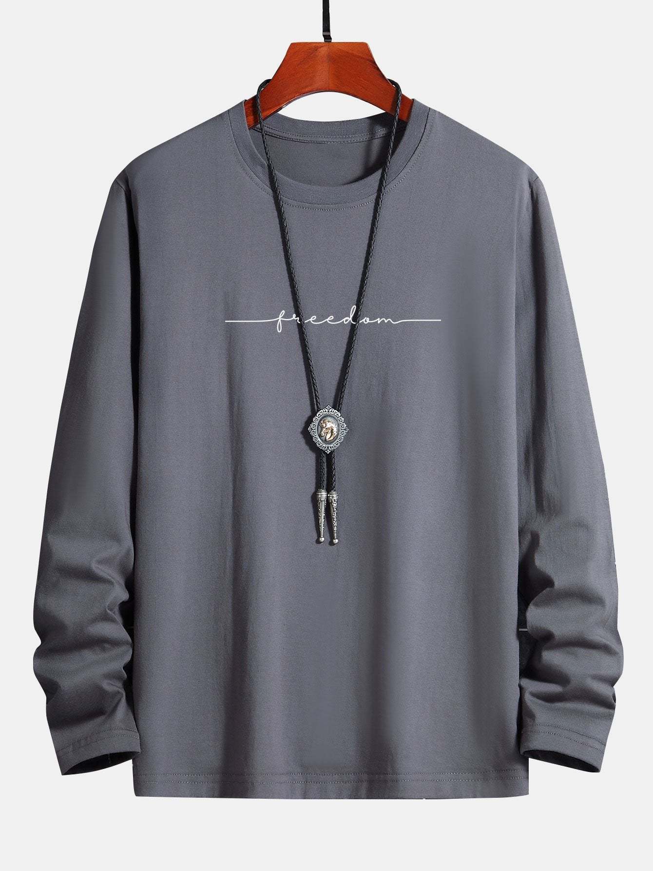 Long Sleeve Freedom Print Cotton T-Shirt-Mitchell Shoes