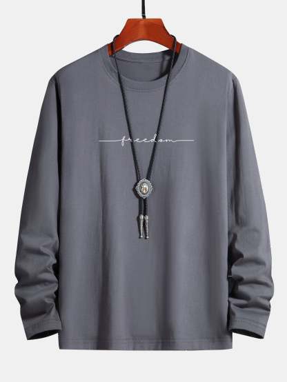 Long Sleeve Freedom Print Cotton T-Shirt-Mitchell Shoes