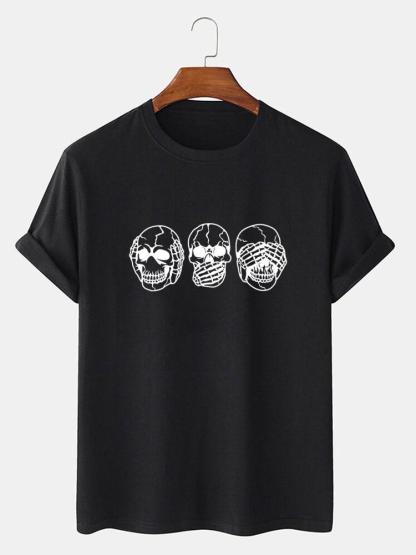Three Wise Skulls Print T-Shirt-Mitchell Shoes