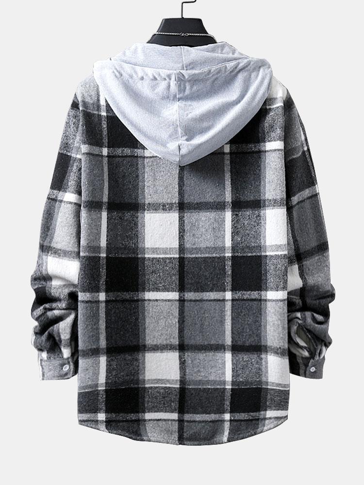 Long Sleeve Hooded Flannel Plaid Overshirt-Mitchell Shoes
