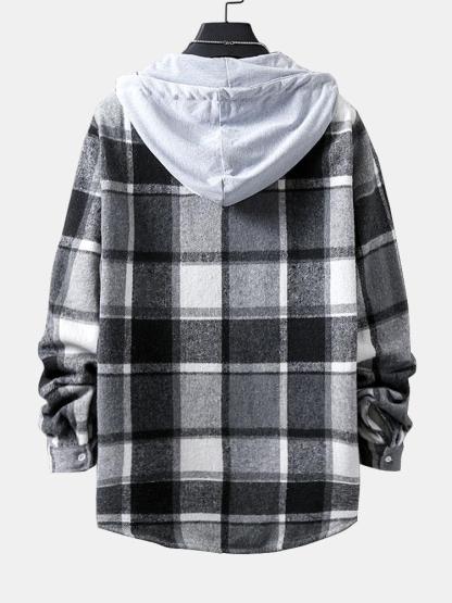 Long Sleeve Hooded Flannel Plaid Overshirt-Mitchell Shoes