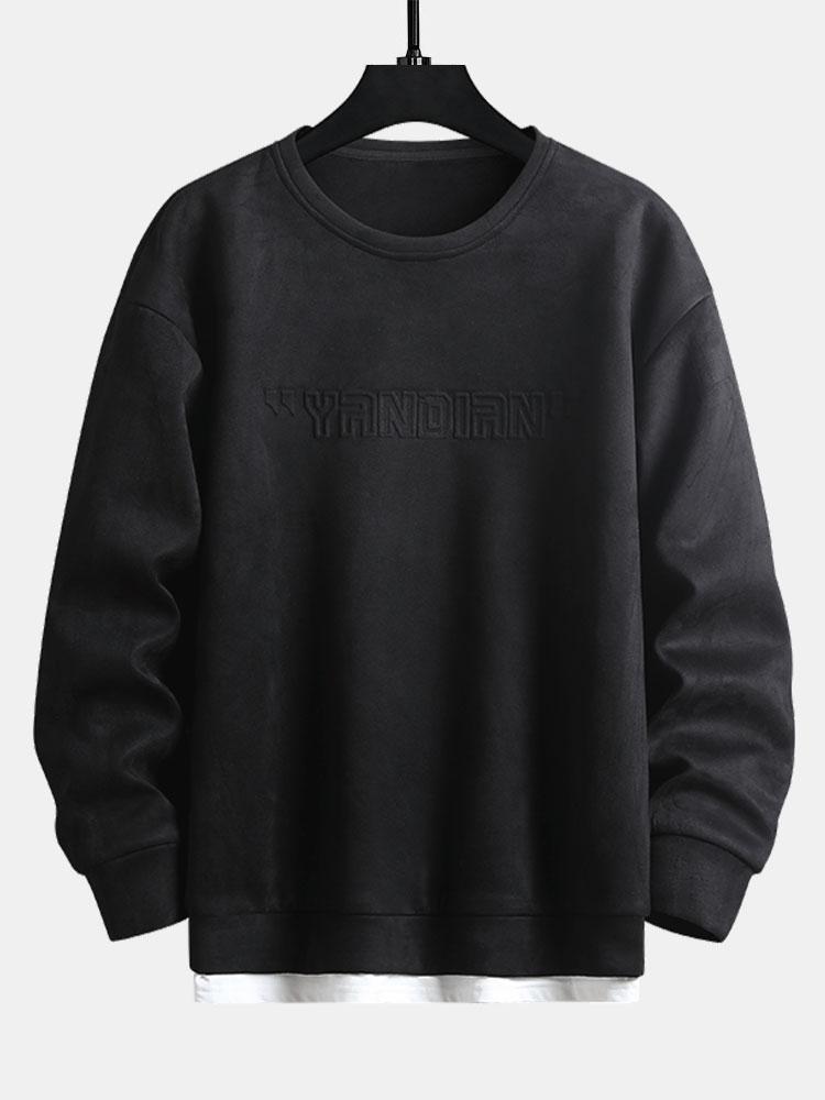 2 In 1 Faux Suede Crew Neck Sweatshirt-Mitchell Shoes