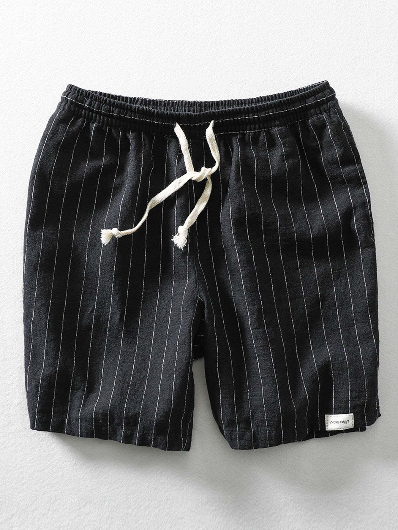 Linen Cotton Blend Drawstring Striped Shorts-Mitchell Shoes
