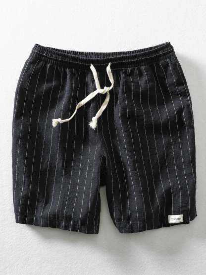 Linen Cotton Blend Drawstring Striped Shorts-Mitchell Shoes