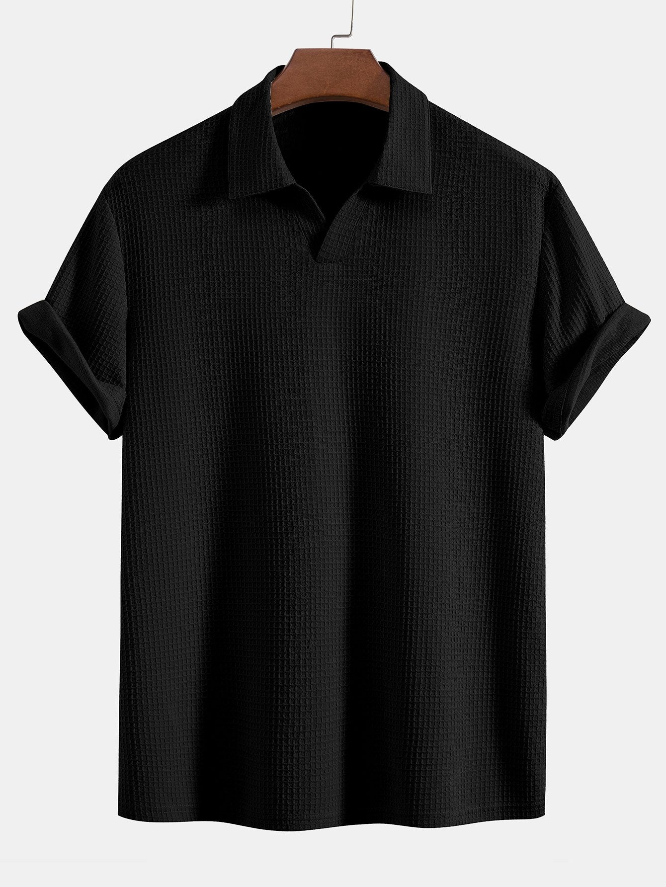 Knitted Waffle V Neck Polo Shirt-Mitchell Shoes
