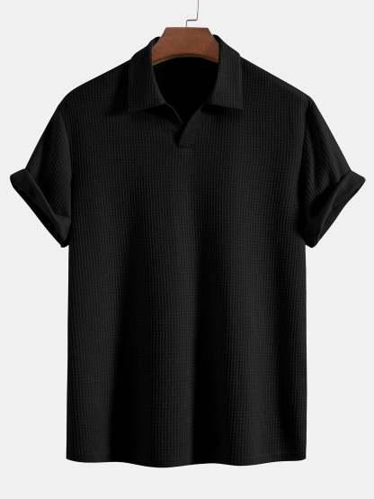 Knitted Waffle V Neck Polo Shirt-Mitchell Shoes