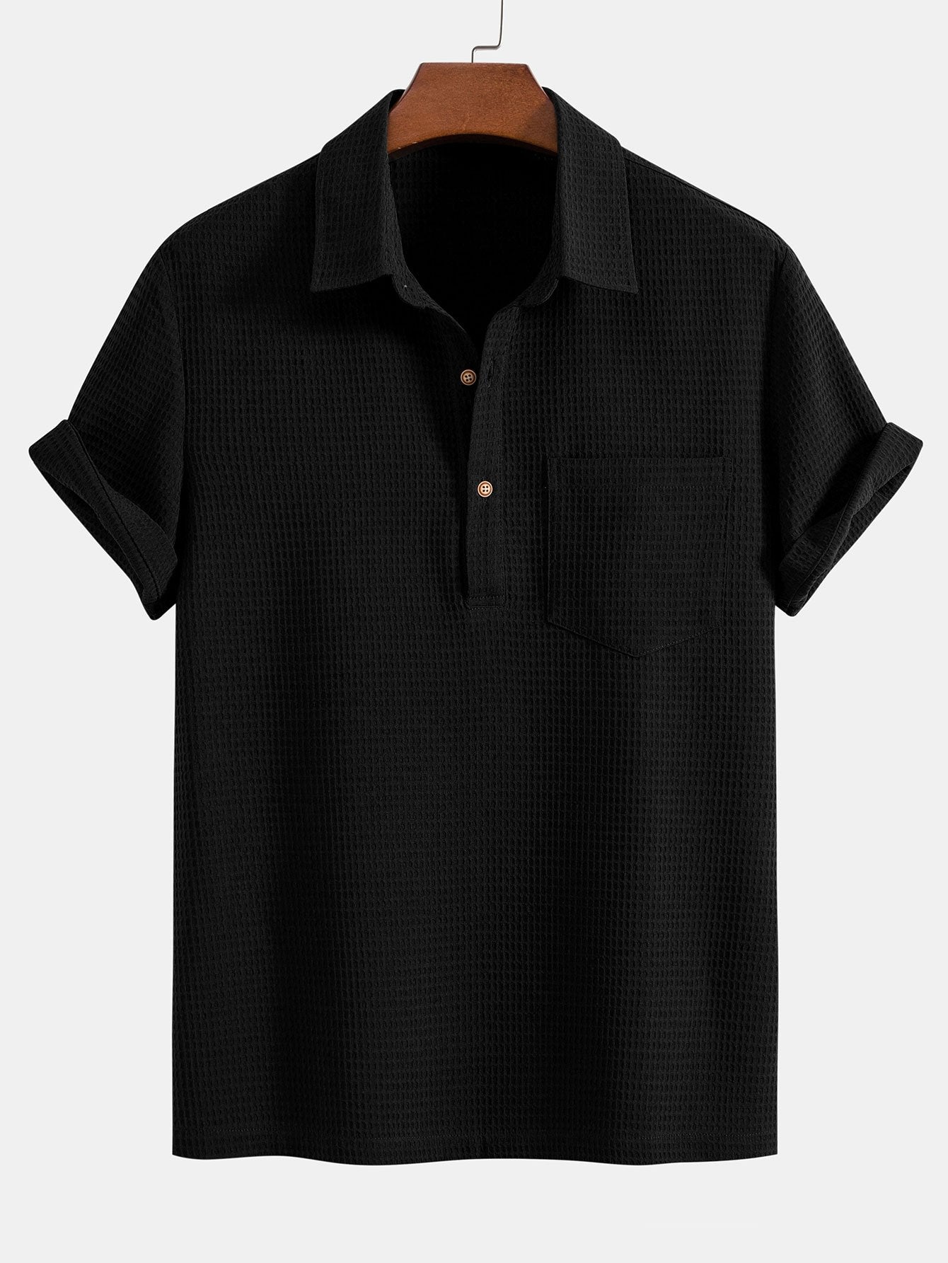 Waffle Polo Collar Shirt With Pocket-Mitchell Shoes
