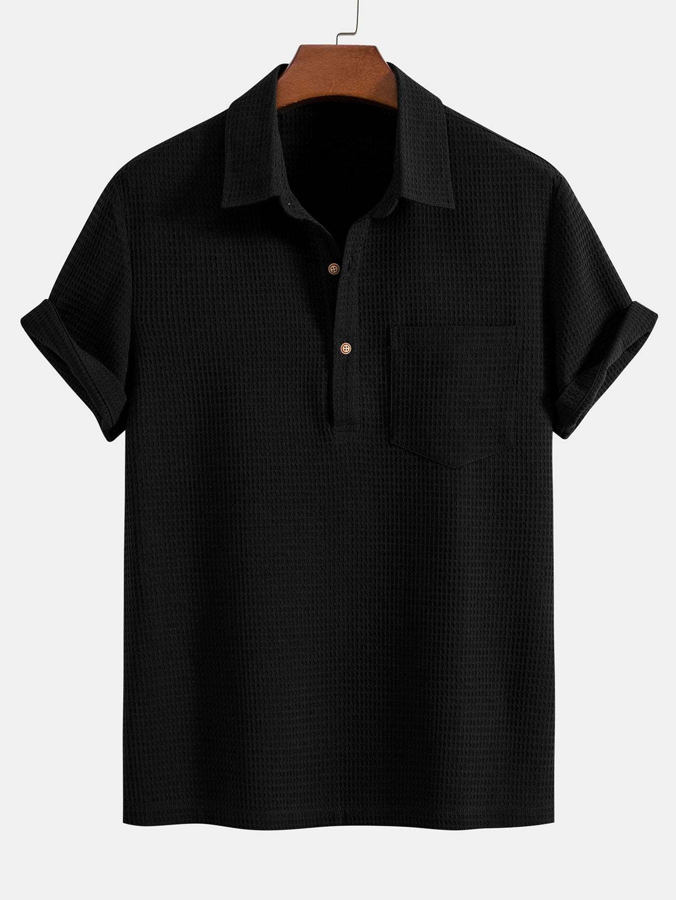 Waffle Polo Collar Shirt With Pocket-Mitchell Shoes