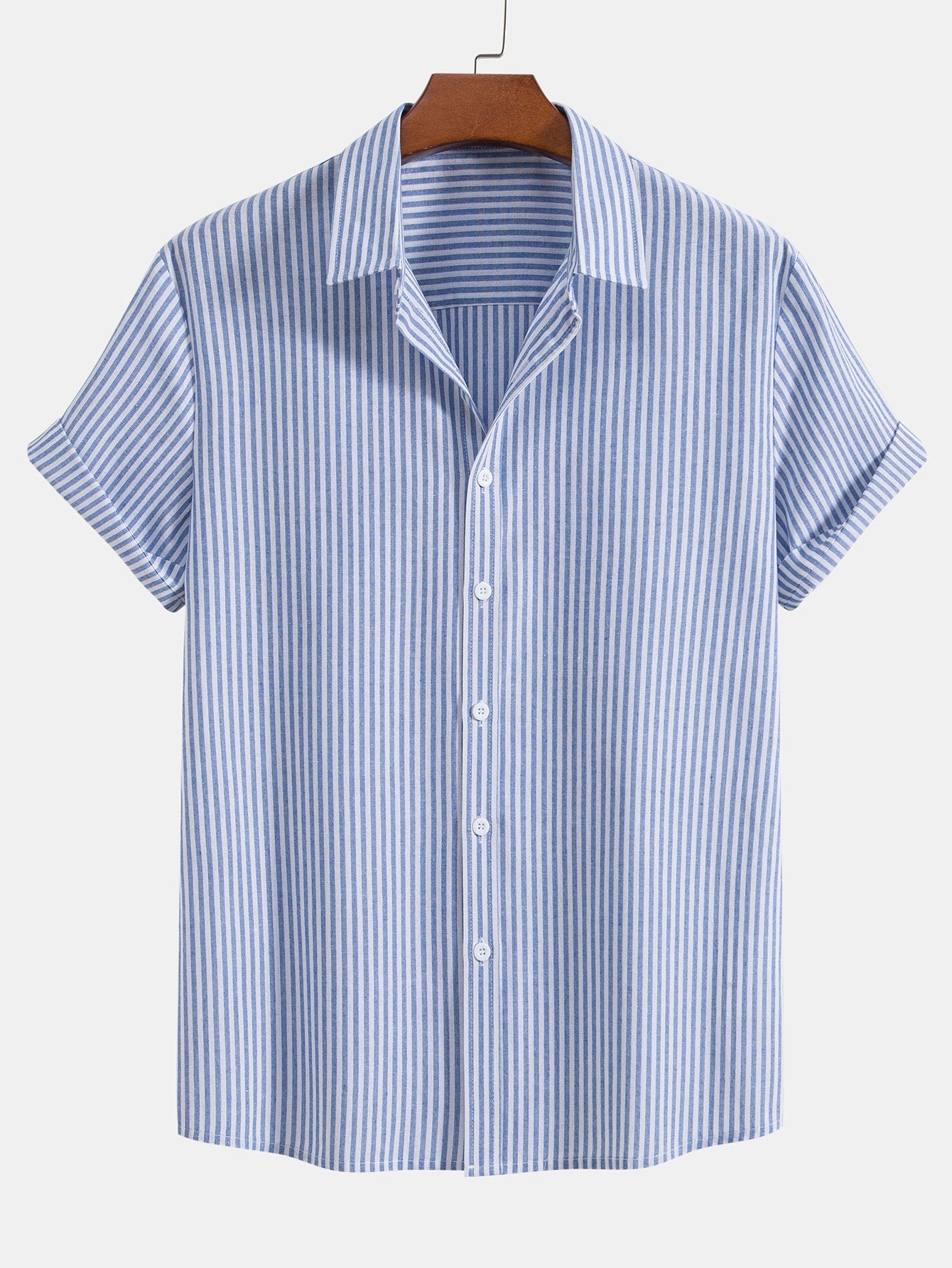 Short Sleeve Cotton Blend Striped Button Up Shirt-Mitchell Shoes