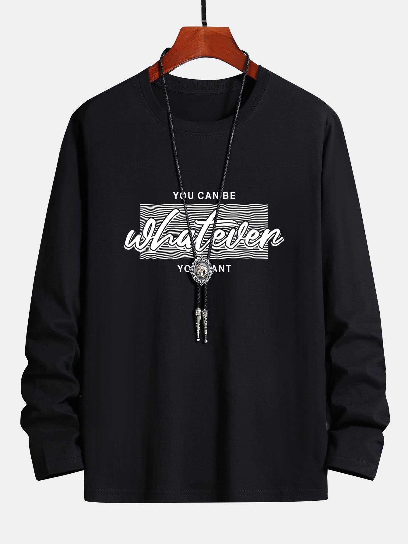 Long Sleeve Slogan Print Cotton T-Shirt-Mitchell Shoes