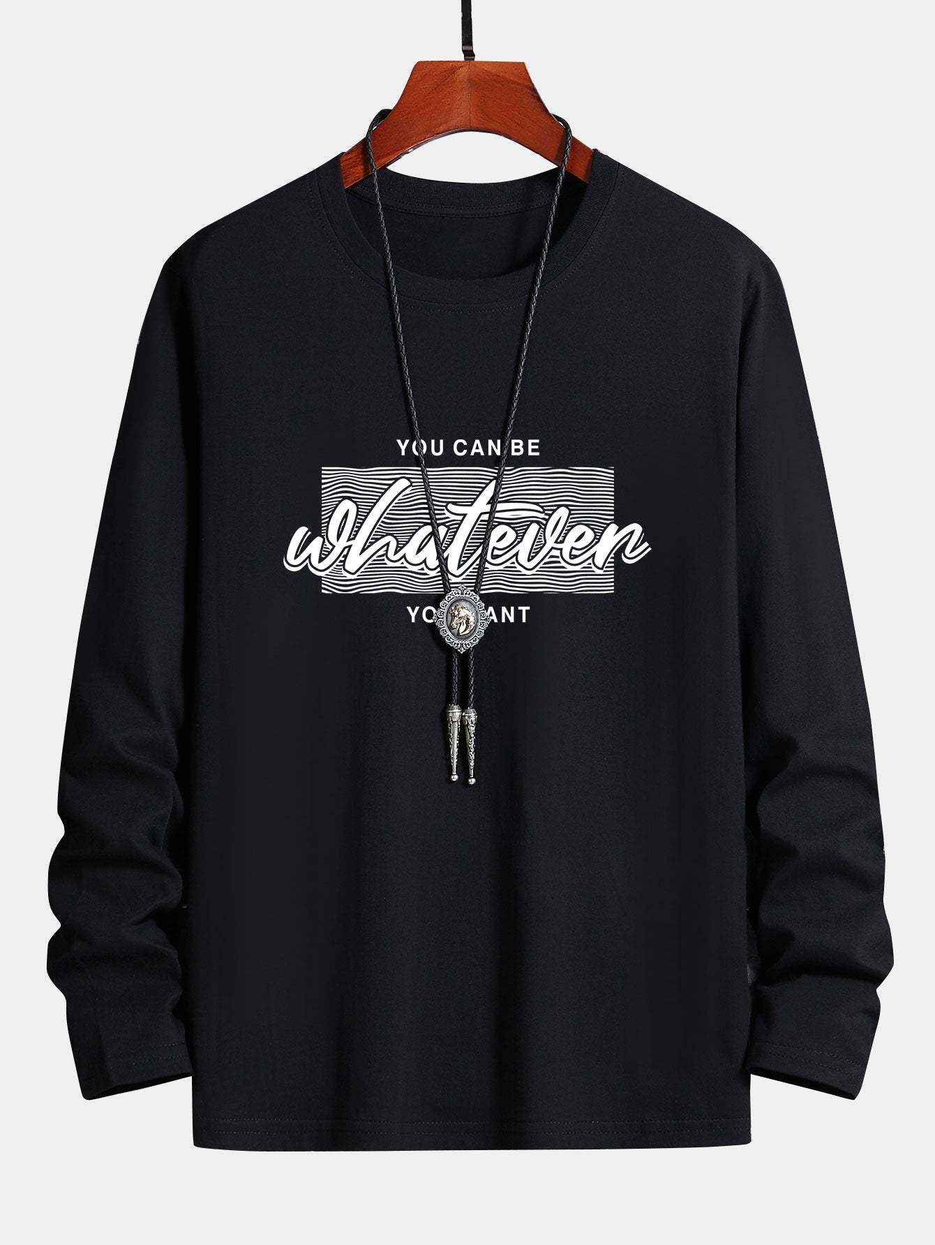 Long Sleeve Slogan Print Cotton T-Shirt-Mitchell Shoes