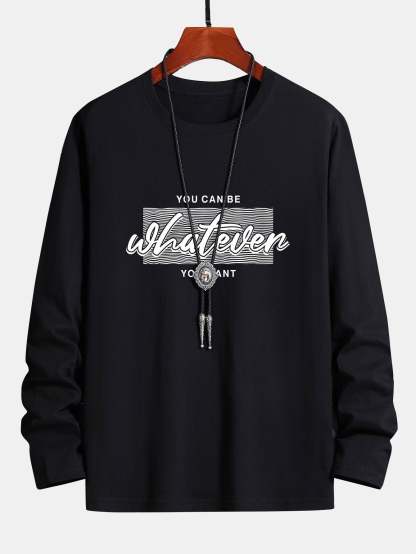 Long Sleeve Slogan Print Cotton T-Shirt-Mitchell Shoes