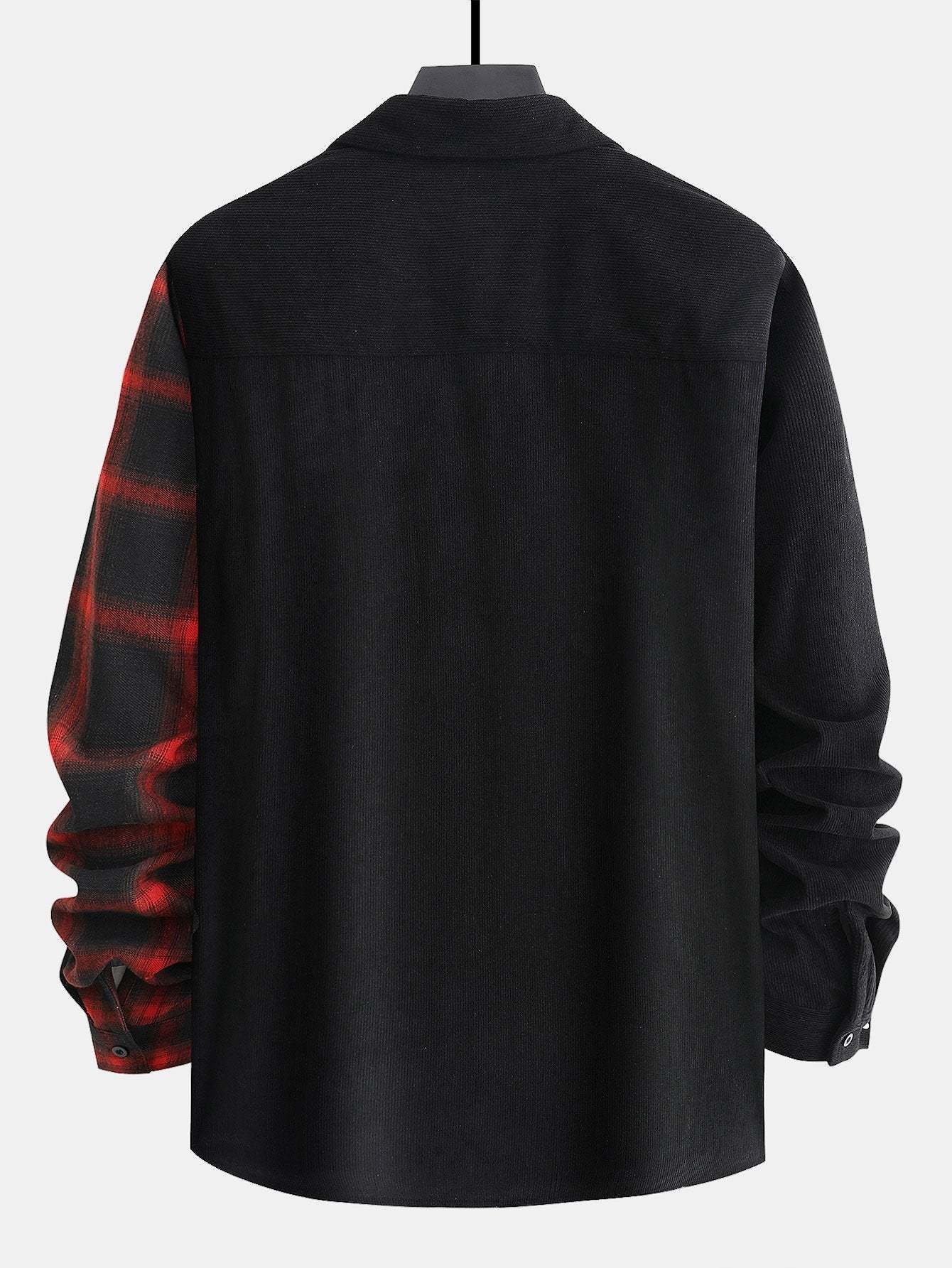 Long Sleeve Corduroy Plaid Panel Shirt-Mitchell Shoes