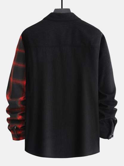 Long Sleeve Corduroy Plaid Panel Shirt-Mitchell Shoes