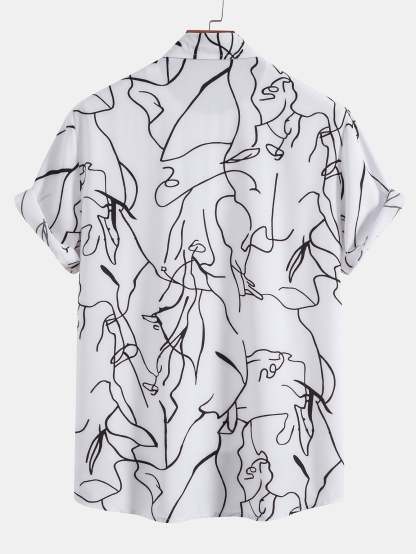 Abstract Line Print Buttton Up Shirt-Mitchell Shoes