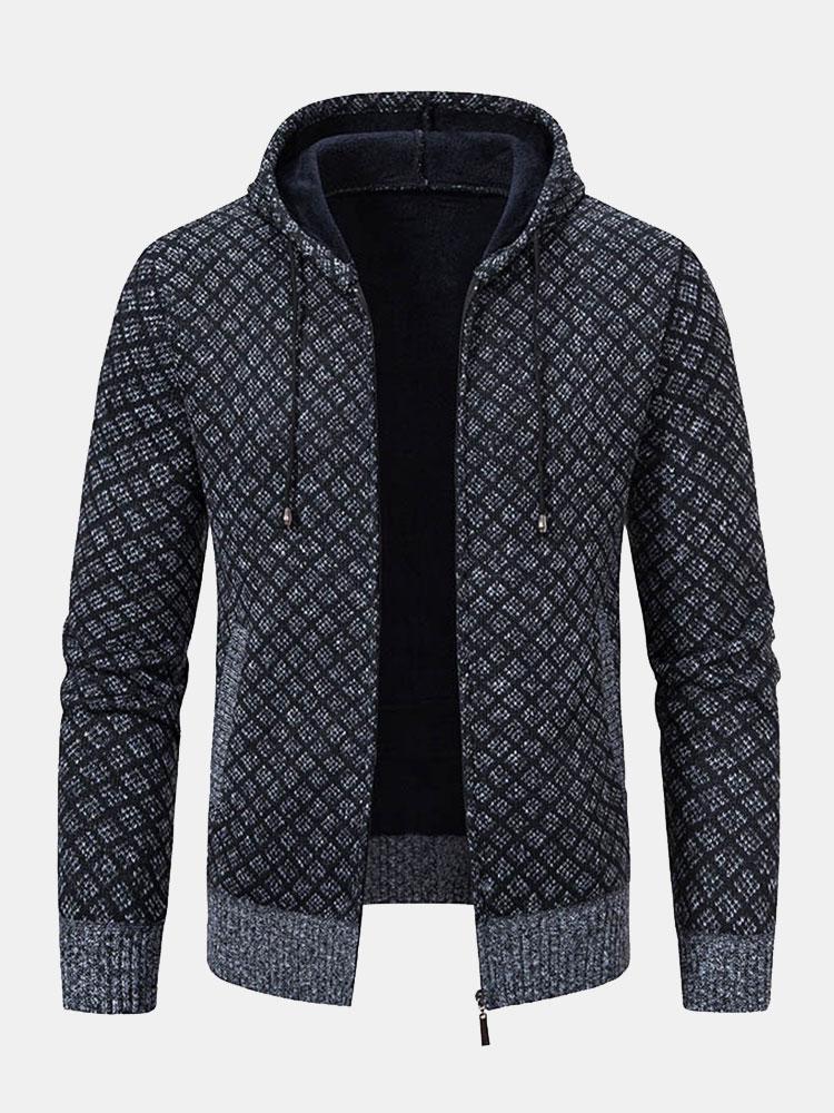 Diamond Pattern Zip Hooded Sweater-Mitchell Shoes