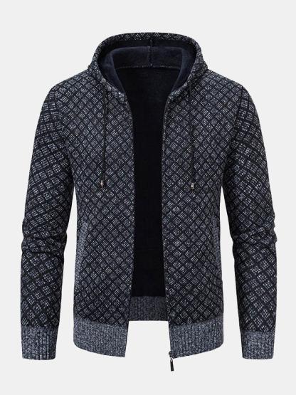 Diamond Pattern Zip Hooded Sweater-Mitchell Shoes